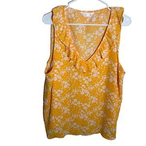 LC Lauren Conrad Blouse Women's XXL Yellow V-Neck Ruffle Sleeveless Lightweight